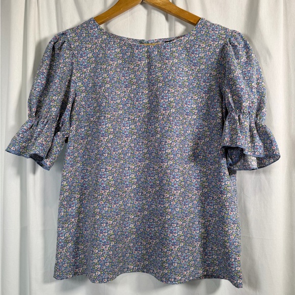 SHEIN Blue Floral Puff Sleeve Blouse - Picture 1 of 2